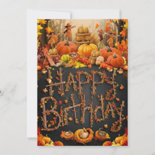 Magical Cute Maple Leaf Autumn Fall Happy Birthday Card