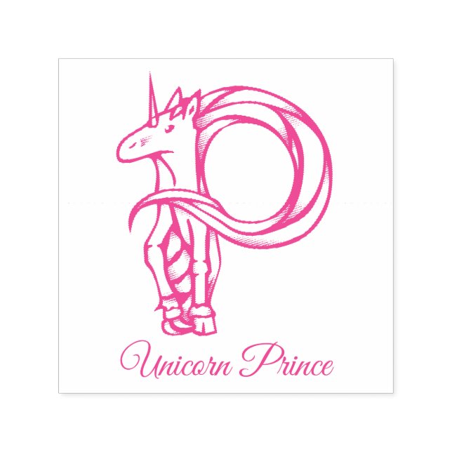 Magical Cute Monogram P Custom Unicorn Prince Self-inking Stamp (Design)