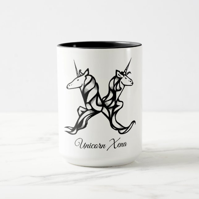 Magical Cute Monogram X Unicorn Xena or Your Text Mug (Center)