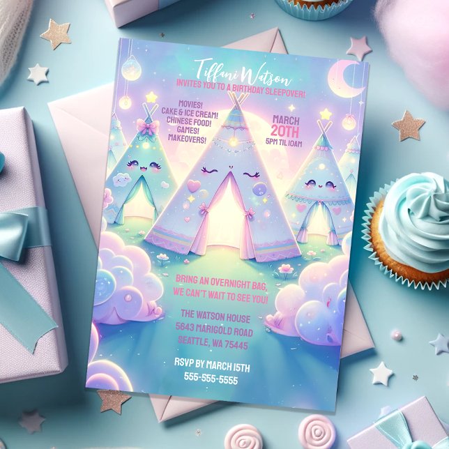 Magical Cute Sleepover Birthday Party  Invitation (Available in Print and Instant Download)