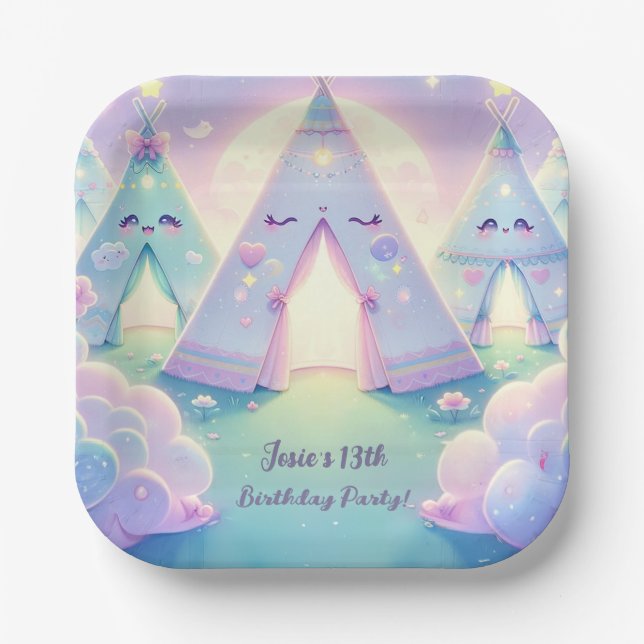 Magical Cute Sleepover Birthday Party Paper Plates (Front)