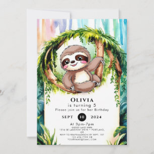 Magical Cute Sloth Birthday Invitation