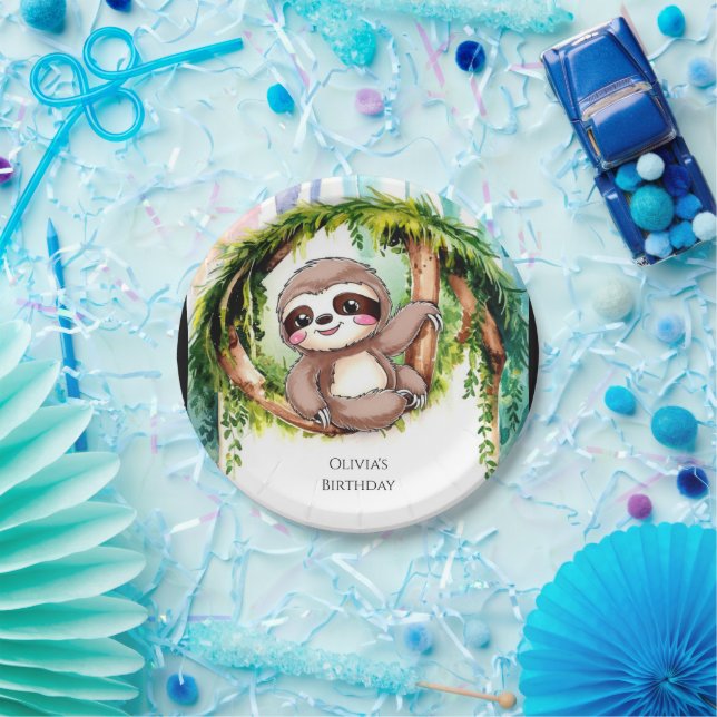 Magical Cute Sloth Birthday Paper Plates (Party)