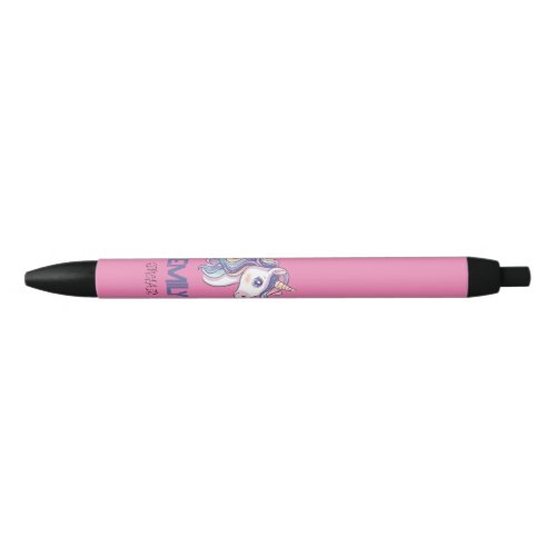 Magical Cute Sparkly Pastel Unicorn with Kids Name Black Ink Pen