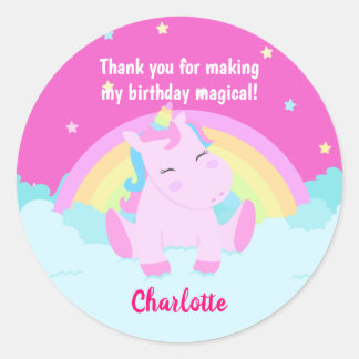 Magical Cute Unicorn Birthday Classic Round Sticker