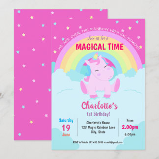 Magical Cute Unicorn Birthday Invitation