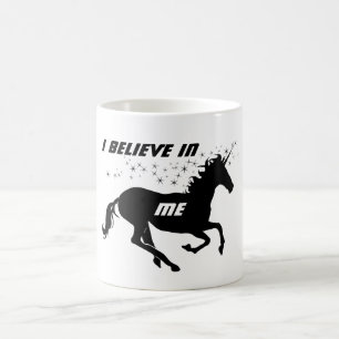 Magical Cute Unicorn I Believe In Me, Black White Coffee Mug