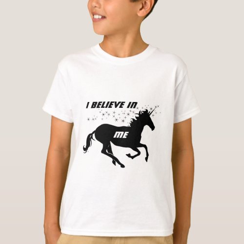 Magical Cute Unicorn I Believe In Me Black White T_Shirt