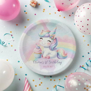 Magical Cute Unicorn Rainbow Birthday  Paper Plates