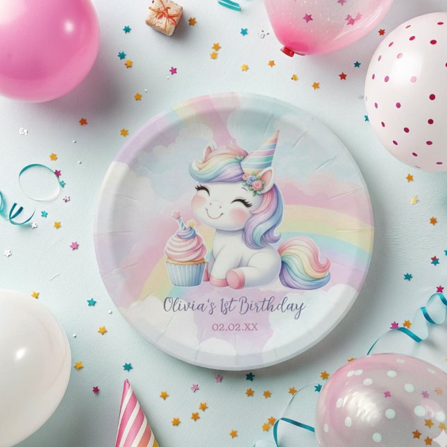 Magical Cute Unicorn Rainbow Birthday  Paper Plates (Creator Uploaded)