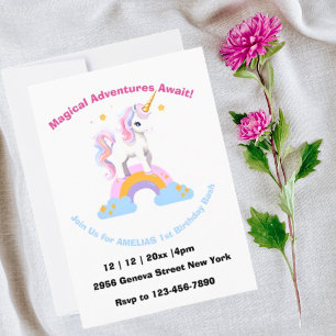 Magical Cute watercolor rainbow unicorn birthday  Invitation