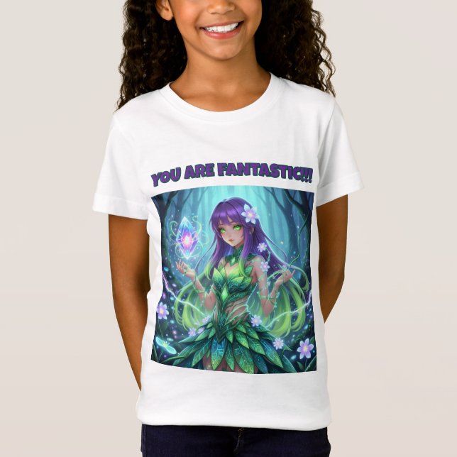 Magical Cyber Forest Fairy Girl T-Shirt for Kids (Front)