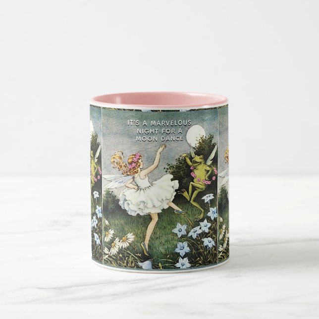 Magical Dancing Fairy and Frog Two-Tone coffee mug (Center)