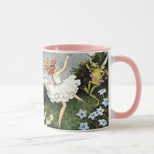 Magical Dancing Fairy and Frog Two_Tone coffee mug