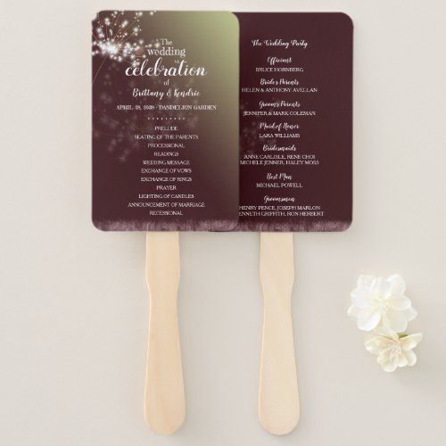 Magical Dandelions Burgundy Wedding Program Hand Fan