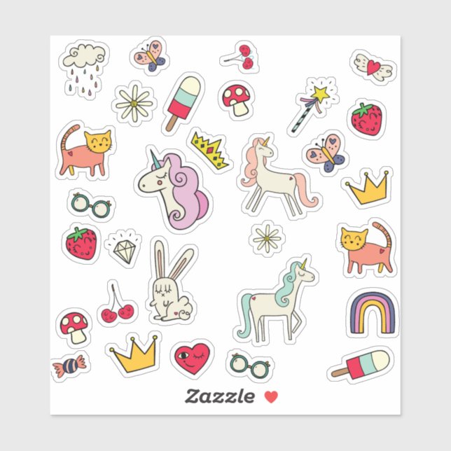 Magical day cats rabbits unicorns kids  sticker (Sheet)