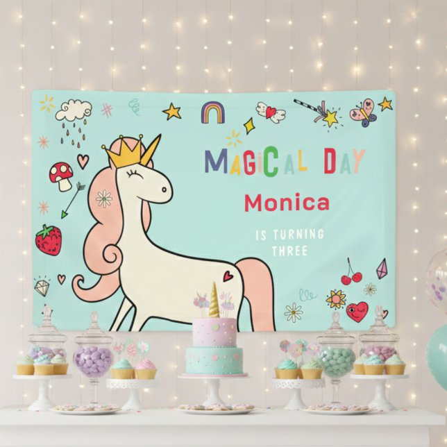 Magical day cute cartoon unicorn kids birthday banner (Creator Uploaded)
