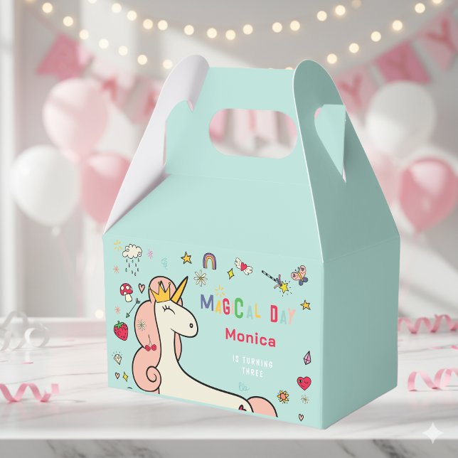 Magical day cute cartoon unicorn kids birthday favor boxes (Creator Uploaded)