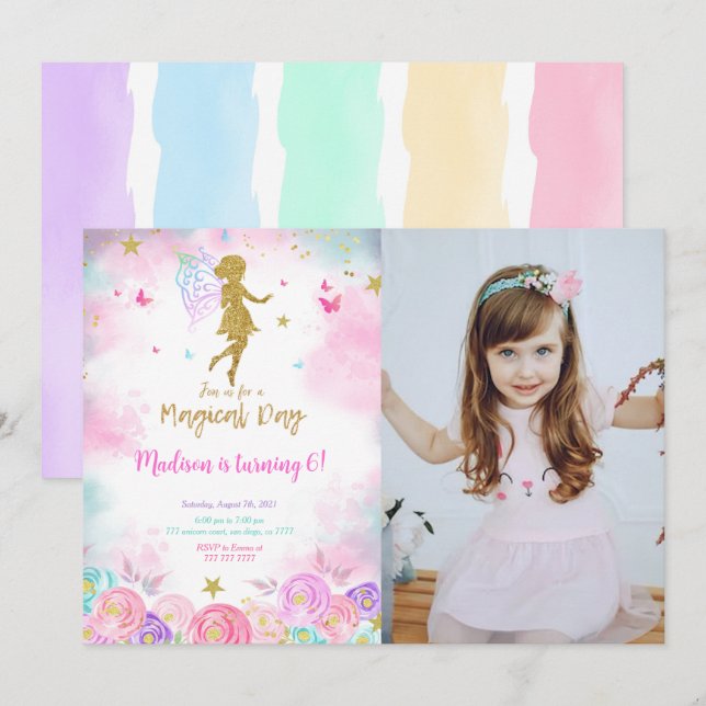 Magical Day, Fairy Birthday Party Photo Invitation (Front/Back)