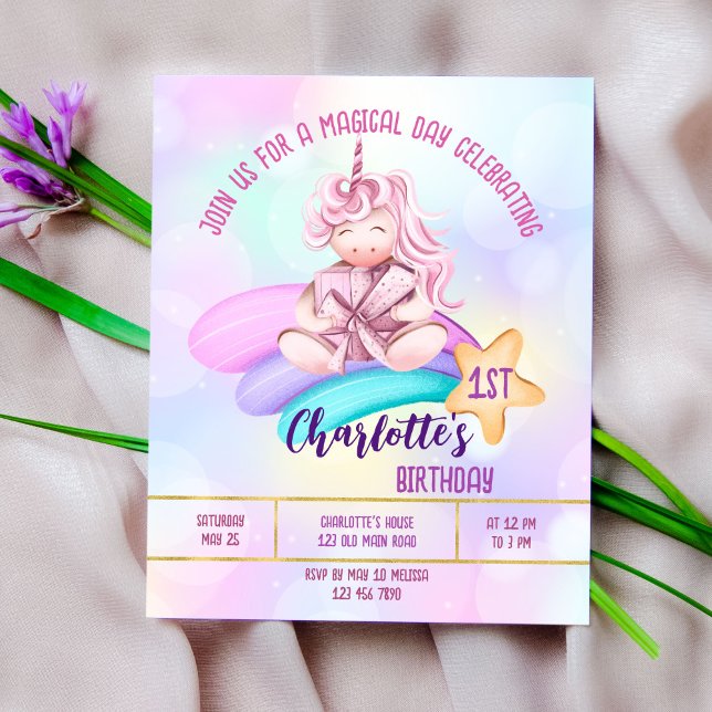 Magical day rainbow unicorn birthday budget invite (Creator Uploaded)