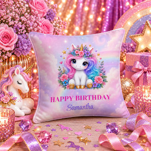 Magical Day Rainbow Unicorn Girl Birthday Pillow