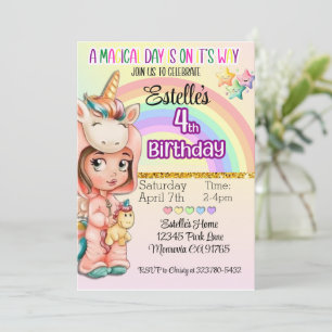 Magical Day Unicorn 4th Birthday invitation