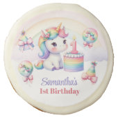 Magical Day Unicorn and Rainbows 1st Birthday Sugar Cookie (Front)