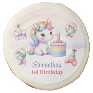 Magical Day Unicorn and Rainbows 1st Birthday Sugar Cookie