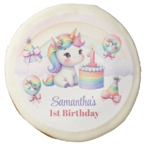 Magical Day Unicorn and Rainbows 1st Birthday  Sugar Cookie