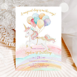 Magical Day Unicorn and Rainbows Birthday Invitation