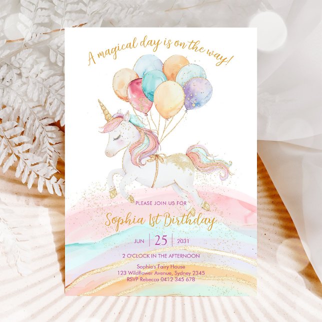 Magical Day Unicorn and Rainbows Birthday Invitation (Creator Uploaded)