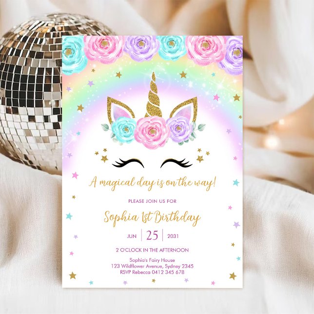 Magical Day Unicorn and Rainbows Birthday Invitation (Creator Uploaded)