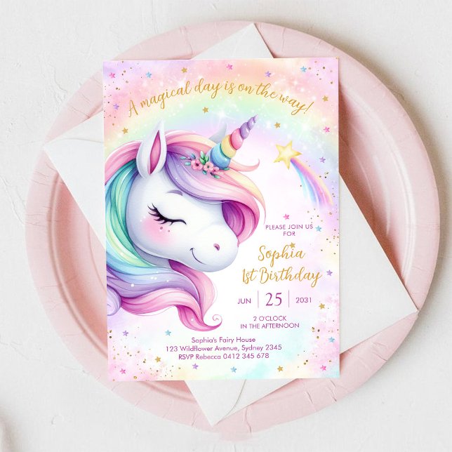 Magical Day Unicorn and Rainbows Birthday Invitation (Creator Uploaded)