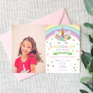 Magical Day Unicorn and Rainbows Birthday Party Invitation