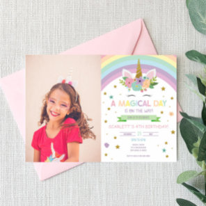 Magical Day Unicorn and Rainbows Birthday Party Invitation