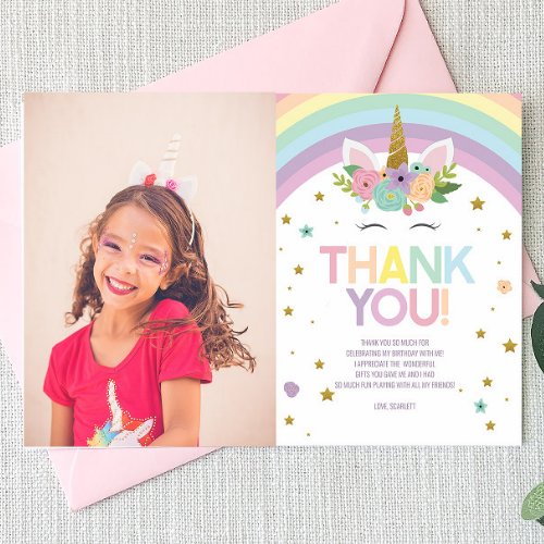Magical Day Unicorn and Rainbows Birthday Party Thank You Card