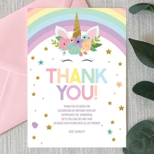 Magical Day Unicorn and Rainbows Birthday Party Thank You Card (Creator Uploaded)