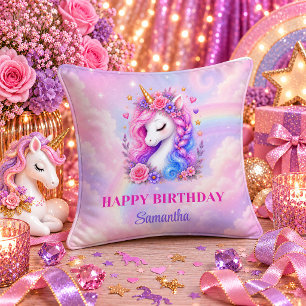 Magical Day Unicorn Birthday Girl Colorful Pillow