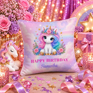 Magical Day Unicorn Birthday Girl Colorful Pillow