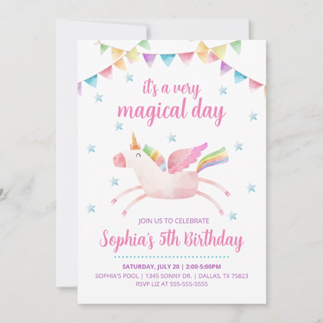 Magical Day Unicorn Birthday Invitations (Front)