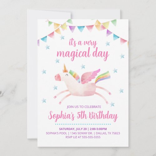 Magical Day Unicorn Birthday Invitations