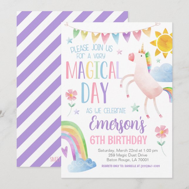 Magical Day Unicorn Birthday Invite (Front/Back)