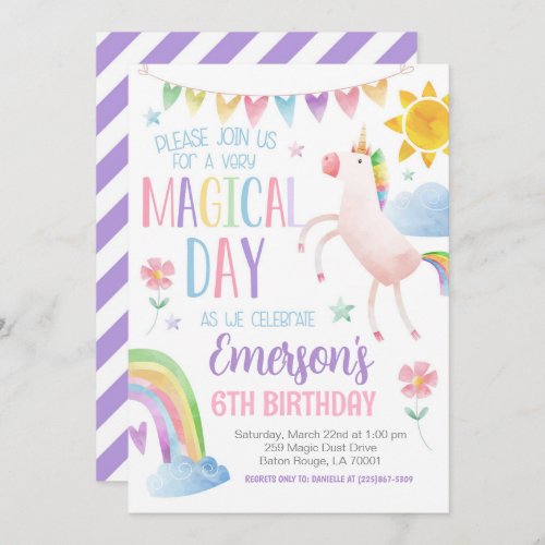 Magical Day Unicorn Birthday Invite