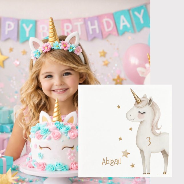 Magical Day Unicorn Girl Birthday Party Cocktail Napkins (Creator Uploaded)