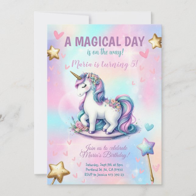Magical day Unicorn Girl Kids Birthday Party Invitation (Front)