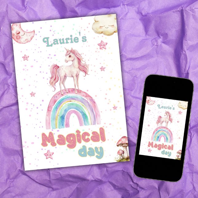 Magical Day Unicorn Pastel Rainbow Confetti Girly Invitation (Creator Uploaded)