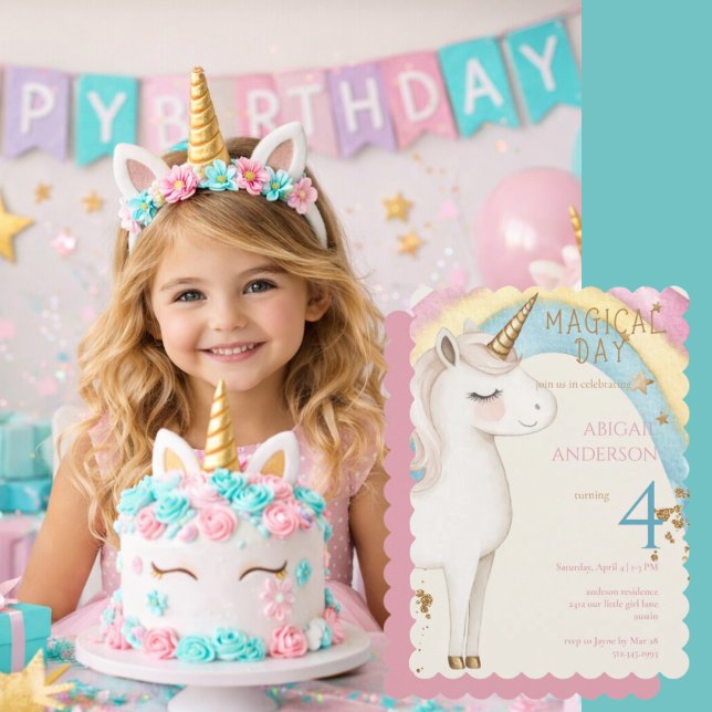 Magical Day Unicorn Rainbow Girl Birthday Party Invitation (Creator Uploaded)