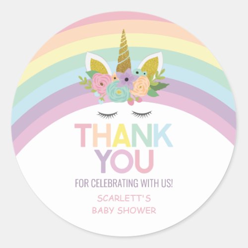 Magical Day Unicorn Rainbows Baby Shower Favor Classic Round Sticker