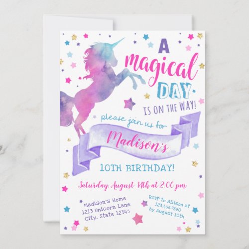 Magical Day Unicorn Tie Dye Birthday Invitation