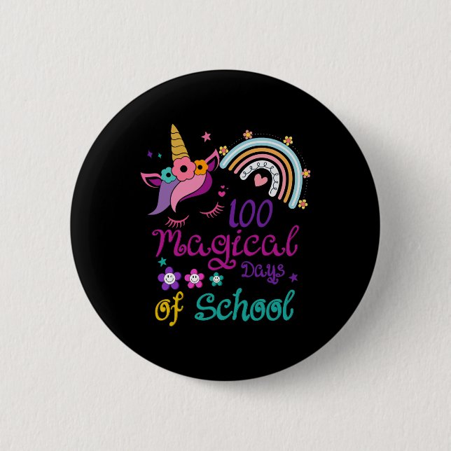 Magical Days Of School Rainbow Teacher Unicorn Gir Button (Front)
